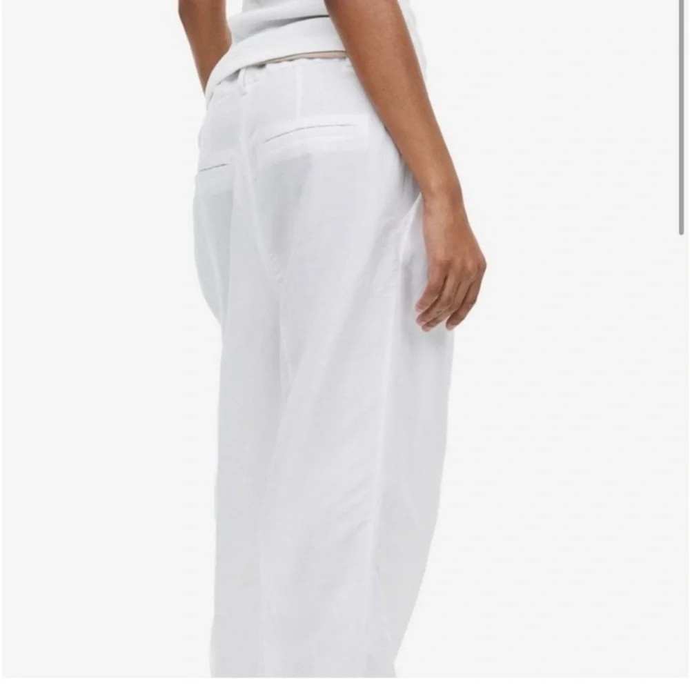 H&M Linen Blend Pleated‎ Tapered Trouser Pants Size 0 White Ankle Length NWT